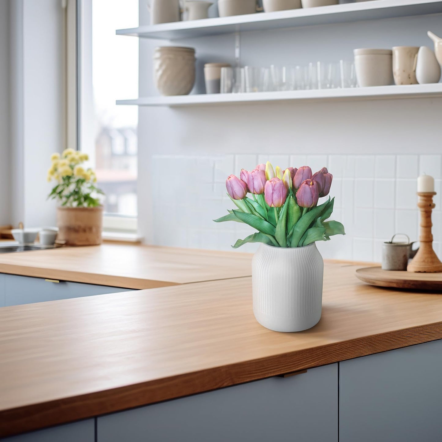 Moderspace 15pcs Artificial Tulips Flowers, Fake Tulips Real Touch, Faux Latex Bouquets, for Party Wedding Home Room Decoration (Purple)