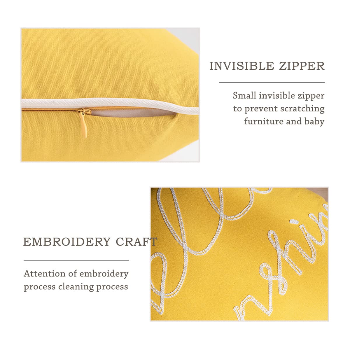 YIcabinet Set of 2 Soft Soild Decorative Square Throw Pillow Covers Outdoor Patio Pillow Yellow Hello Sunshine Pillow for Sofa Bedroom Car 18x18 Inch