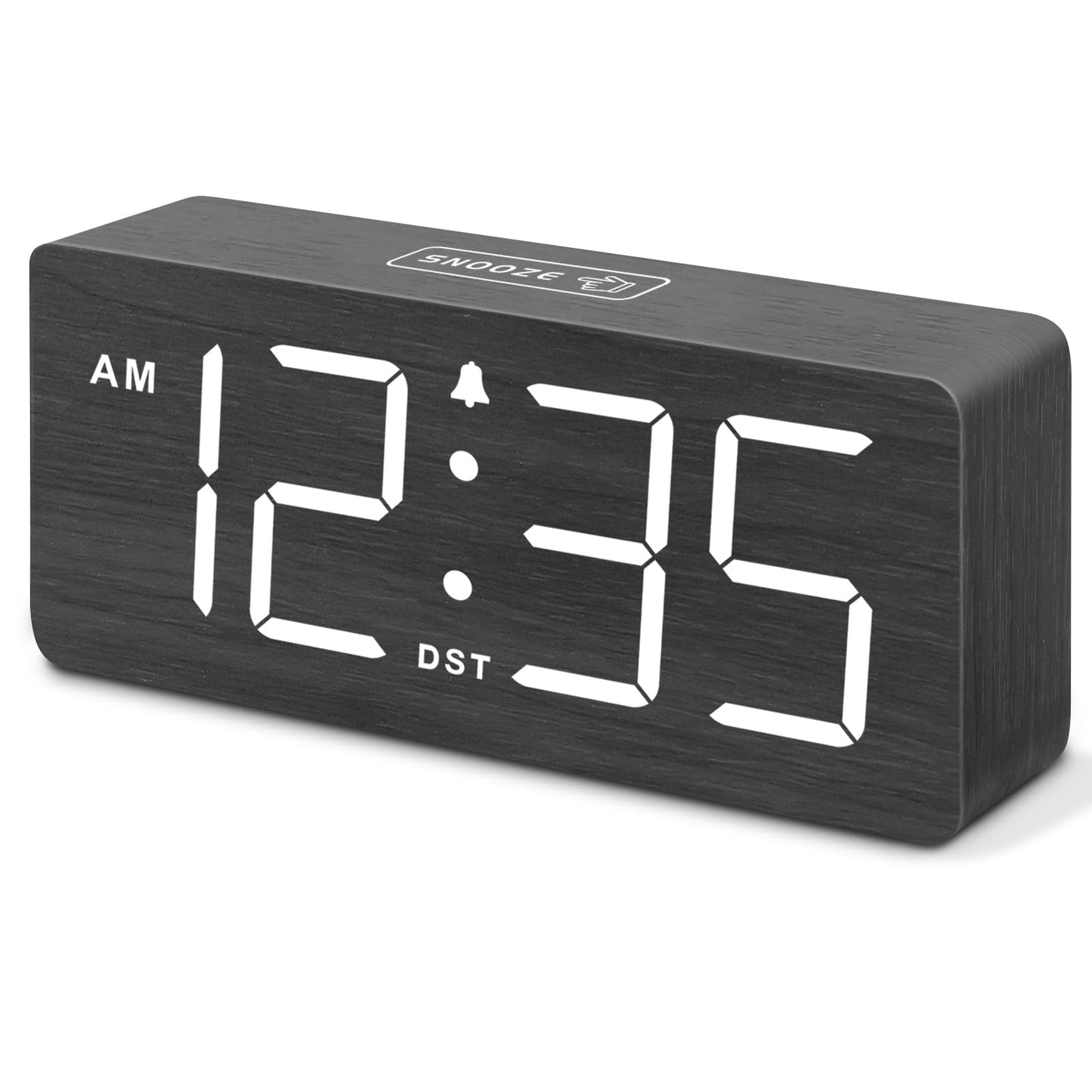 DreamSky Wooden Digital Alarm Clock for Bedroom - Desk Clocks for Living Room with Large Numbers, Loud Alarm for Heavy Sleepers with Volume Control, Dimmer, DST, Office Wood Decor (Adapter Powered)