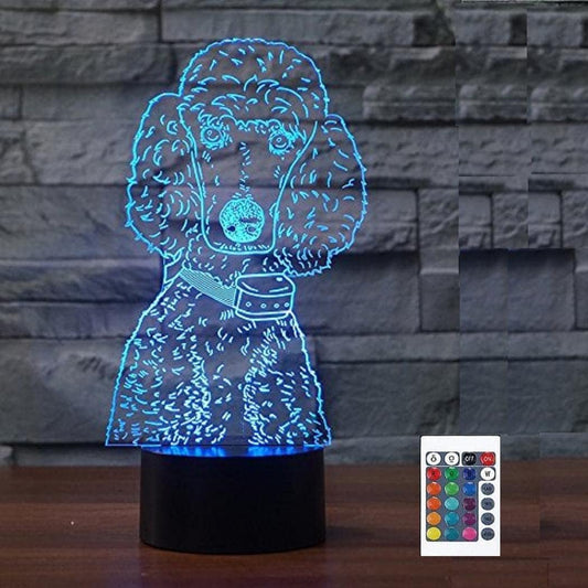 3D Poodle Night Light Powered Remote Control Touch Switch 16 Color Change LED Table Desk Lamp Acrylic Flat ABS Base USB Charger Home Decoration Toy Birthday Xmas Kid Children Gift
