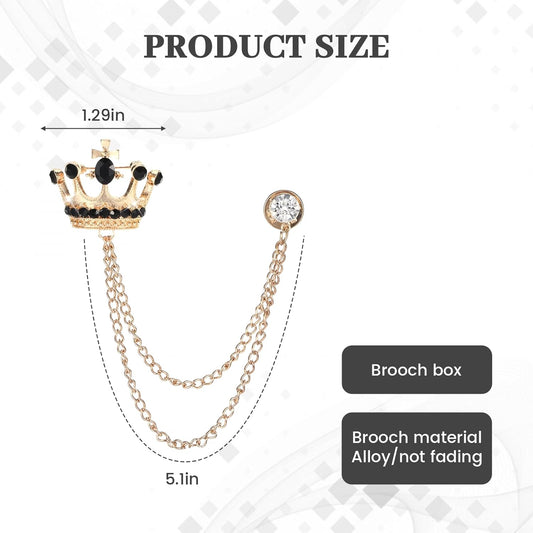 2PCS Lapel Pin for Men Suits,Crystal Crown Hanging Chain Brooch Suit Pin Suit Accessories Gold Crown Brooch,British Style Vintage Metal Crystal Rhinestone Brooch,Lapel Pin Accessories for Men Women