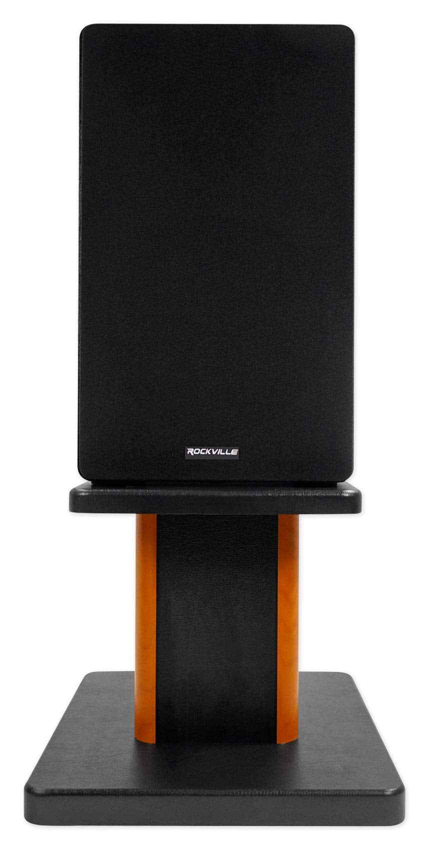 Rockville RHT8C (2) 8" Desktop Speaker Stands, 66 lbs. Capacity, Wood Finish, Resonance-Free, Cable Management, Isolation Pads, for Bookshelf/Studio Monitors