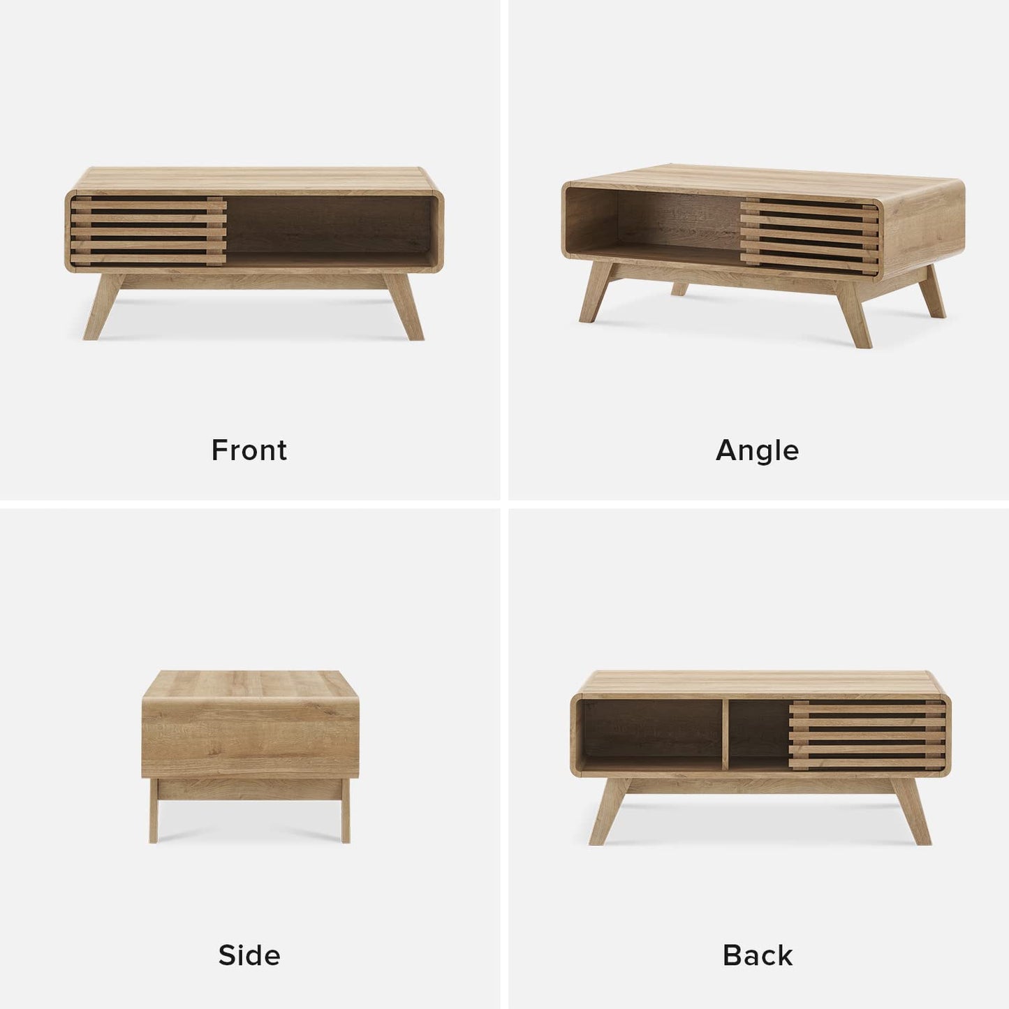 mopio Ensley Coffee Table with Storage, Mid Century Modern, Farmhouse Wood Coffee Table for Living Room Fluted (Oak)