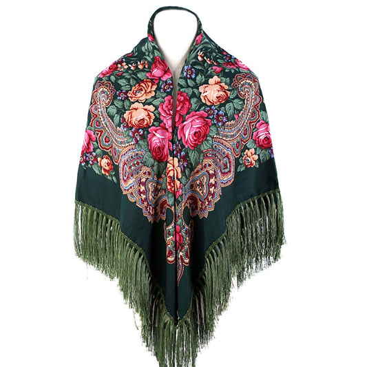 Gudessly Women's Traditional Scarf Wrap Tassel Shawl Fringes Neck Head Shawl Retro Scarf Floral Poncho