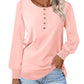 Minetom Women's Long Sleeve Henley Tops Smocked Puff Sleeve Tops Casual Shirts Blouses Pink