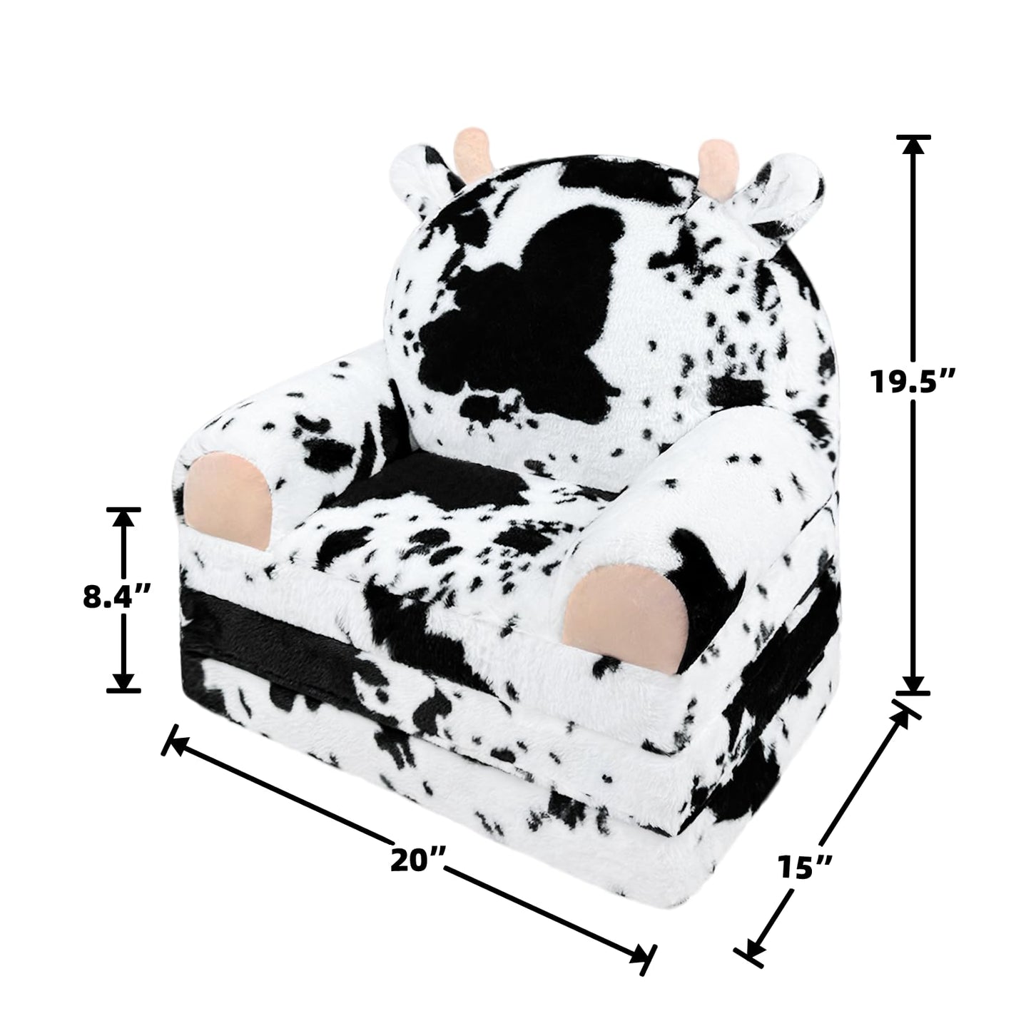 QIUODO Toddler Chair Plush with Removable Cover, 2-in-1 Toddler Couch Fold Out, Cow Shell, Comfy Couch for Kids Over 18 Months, Kids Furniture for Bedroom, Playroom（Cow）