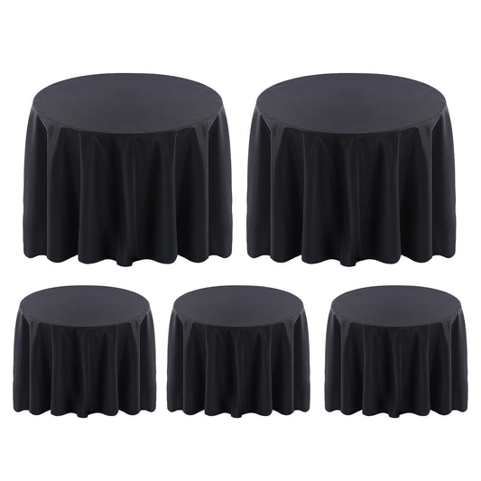 Surmente 5 Pack Black Tablecloth for Round Tables, 120-inch Round Table Cloths for Weddings, Banquets, or Restaurants