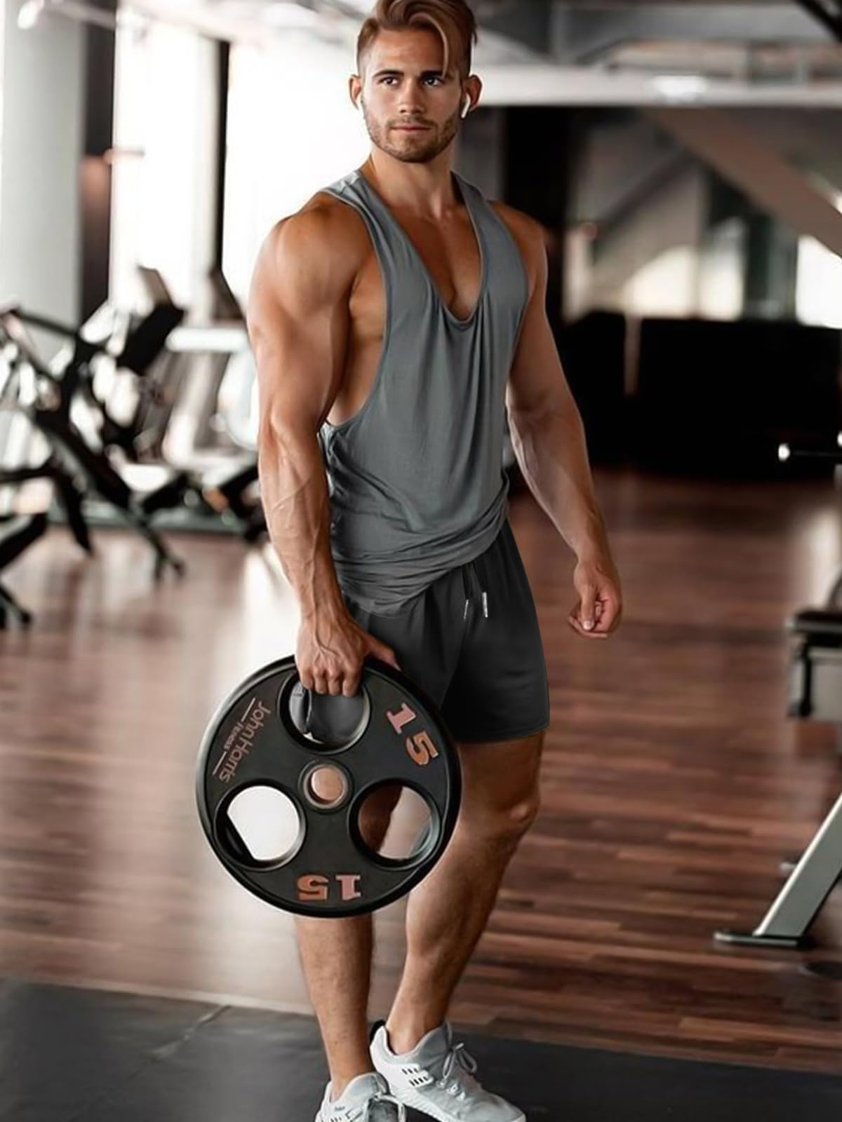 Aolesy Mens Workout Shorts with Zipper Pocket 5 Inch Lightweight Gym Running Shorts Linerless Bodybuilding Training Athletic Shorts Black Grey