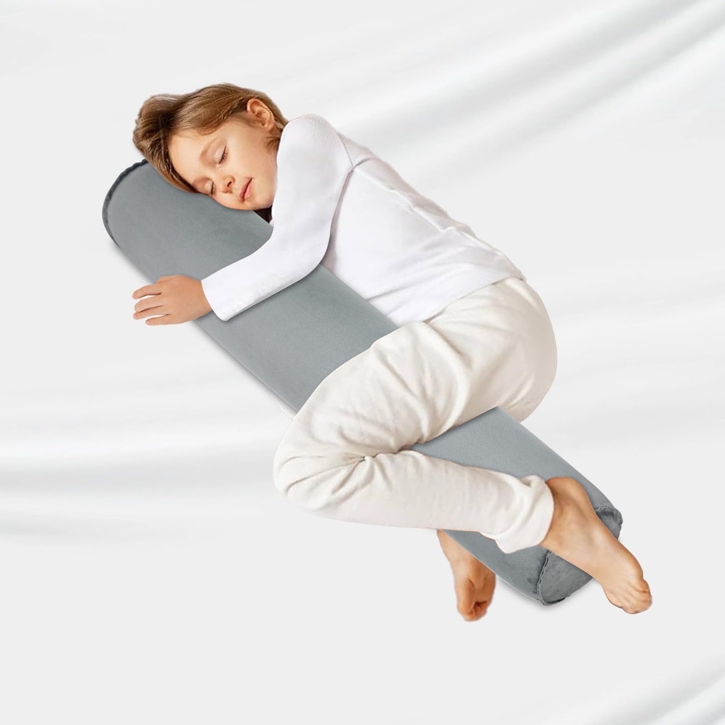 YEEKORO Long Body Pillow for Adults Teenager, Inflatable Full Body Pillow, Multifunctional Side Sleeper Pillows, Round Bolster Pillow for Bed (Grey, 90cm/35.43inch)