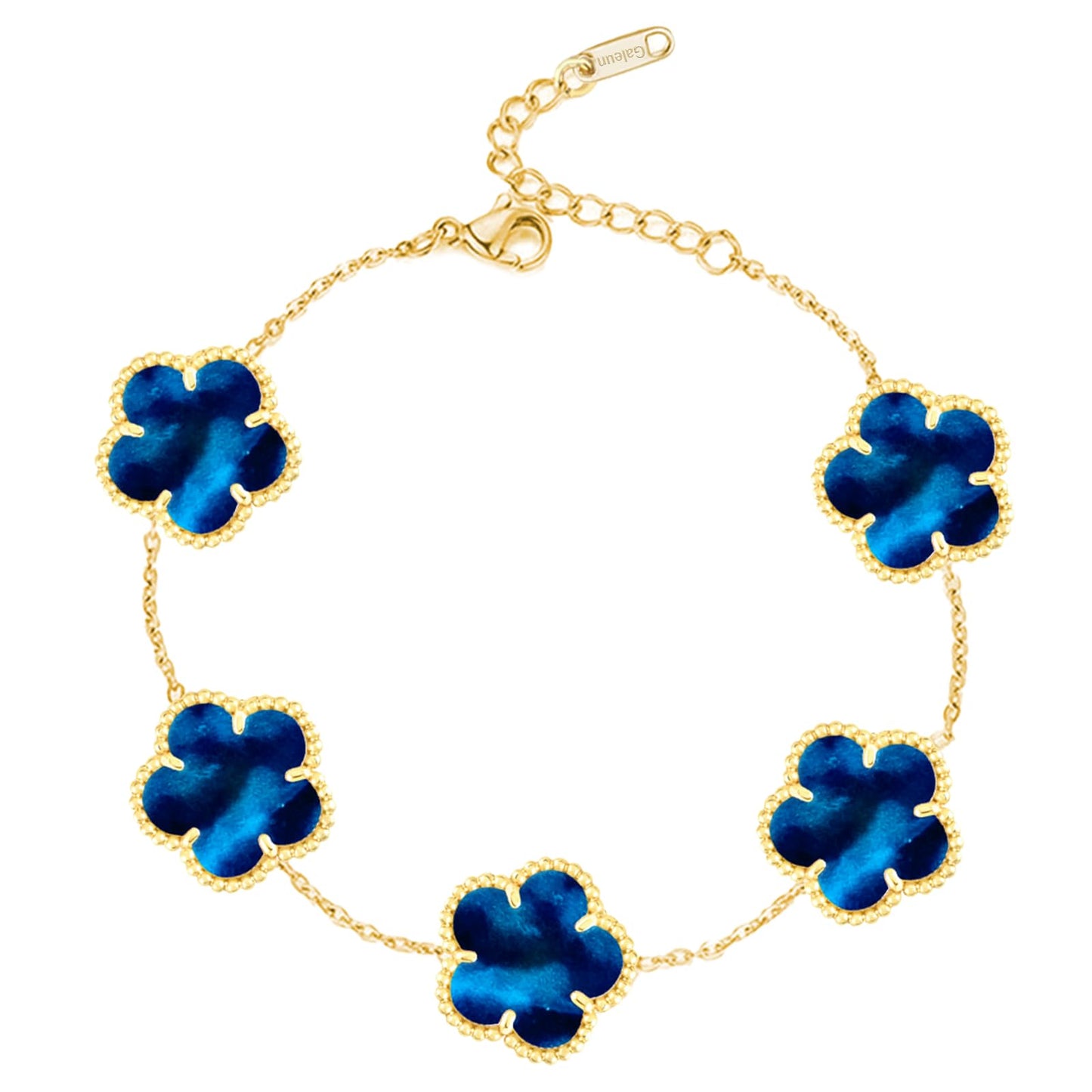 Galeuneon 18K Gold Plated Clover Bracelet |Adjustable Bracelets| Lucky Flower Cute Link Bracelets Jewelry Gifts for Women(RoyalBlue)
