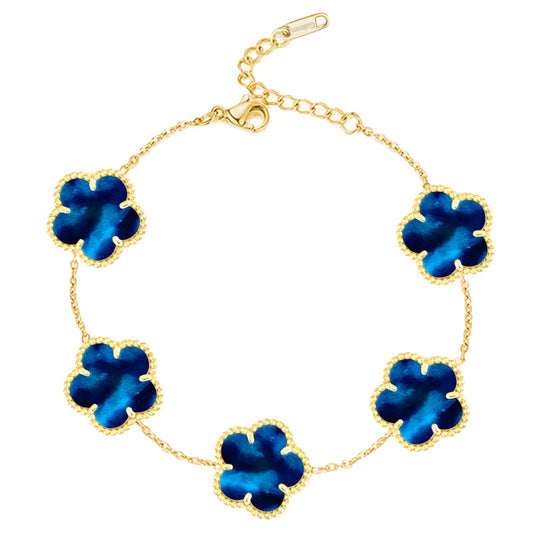 Galeuneon 18K Gold Plated Clover Bracelet |Adjustable Bracelets| Lucky Flower Cute Link Bracelets Jewelry Gifts for Women(RoyalBlue)