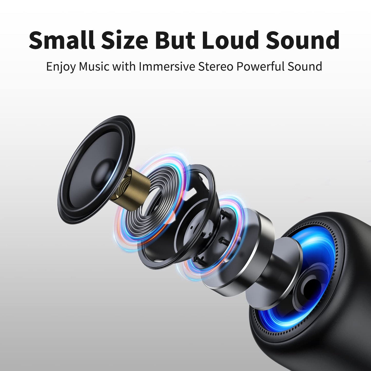 Bobtot Portable Bluetooth Speakers with Strap Easy to Carry, Wireless IPX5 Waterproof Mini Speaker with Loud Stereo Sound, 20 Hours Playtime, Rechargeable Battery, Built-in Microphone, Black