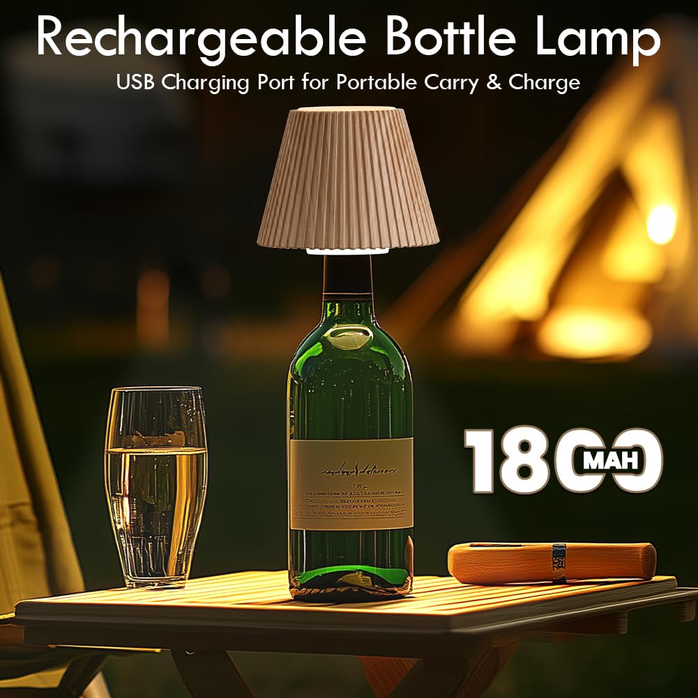WILIT Wireless Bottle Lamp Shades for Table Lamps, 3 Level Brightness Bar Lights for Home Bar, Rechargeable Cordless Lamp for Bedroom Bar&Restaurant, Modern Wine Bottle Light, Gifts for Women