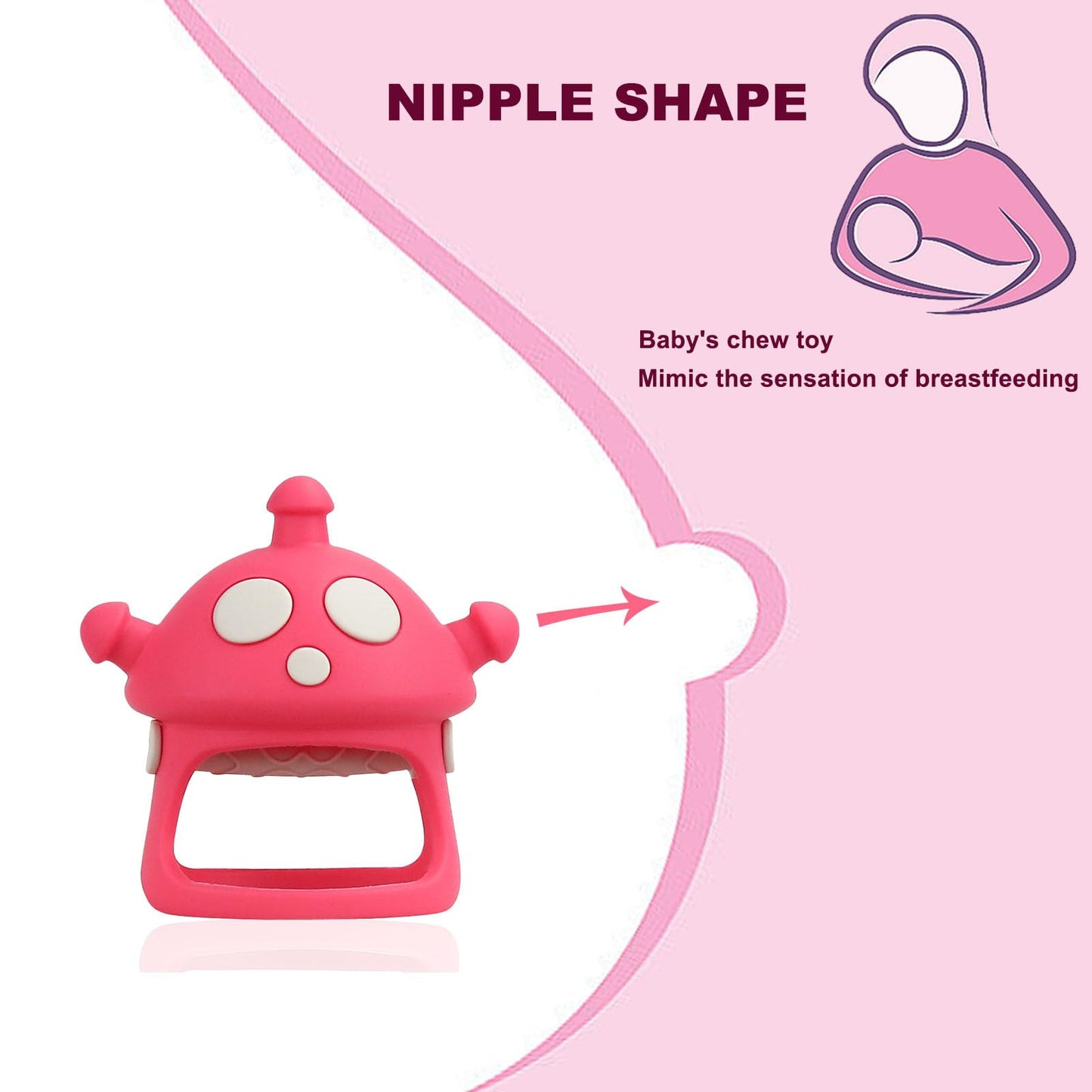 GUIGUZHJ Baby Teether Toys, 100% Silicone Baby Teether Mitten, Teething Glove Prevents Finger Sucking, Bite Toys Chew Toys for Babies Gum Relief, Pink