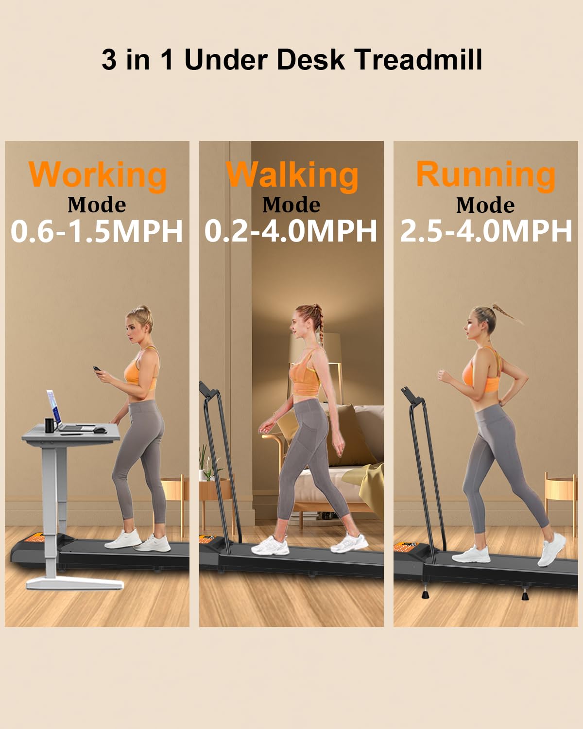 CYCLERADE Treadmill with Handle Bar for Home Small, Under Desk Treadmill with Remote Control LED Display 5.0 Speed for Home & Office