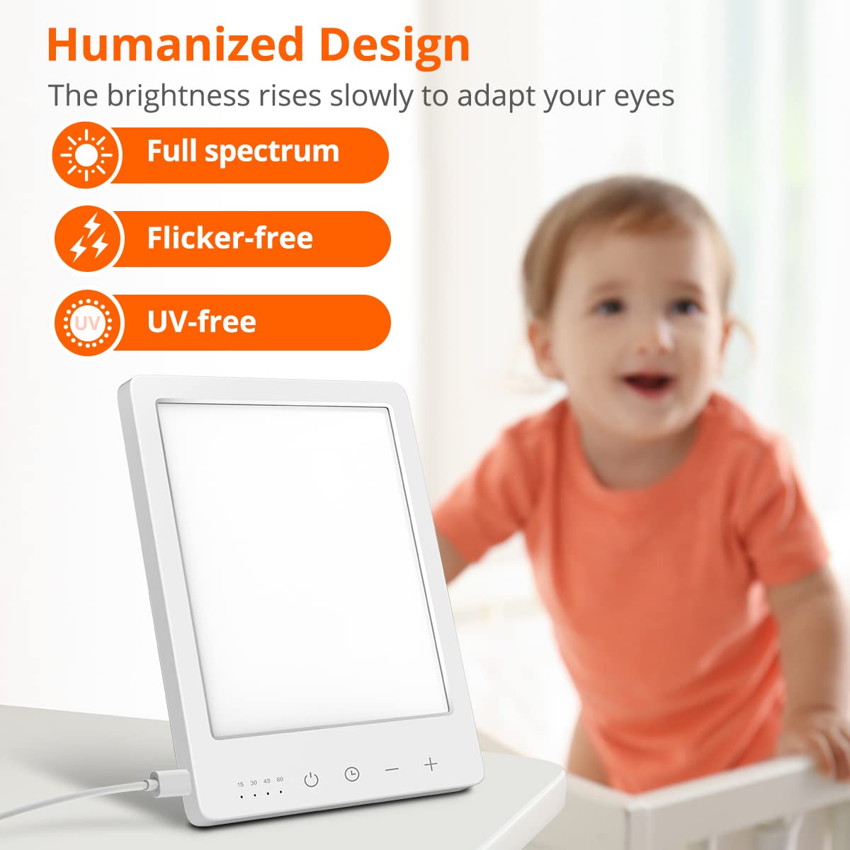 EasyHome Light Therapy Sun Lamp 10000 Lux LED Energy with 10 Adjustable Brightness Dual Color Temperature Adjustment White Warm Light 4 Timer and Memory Function