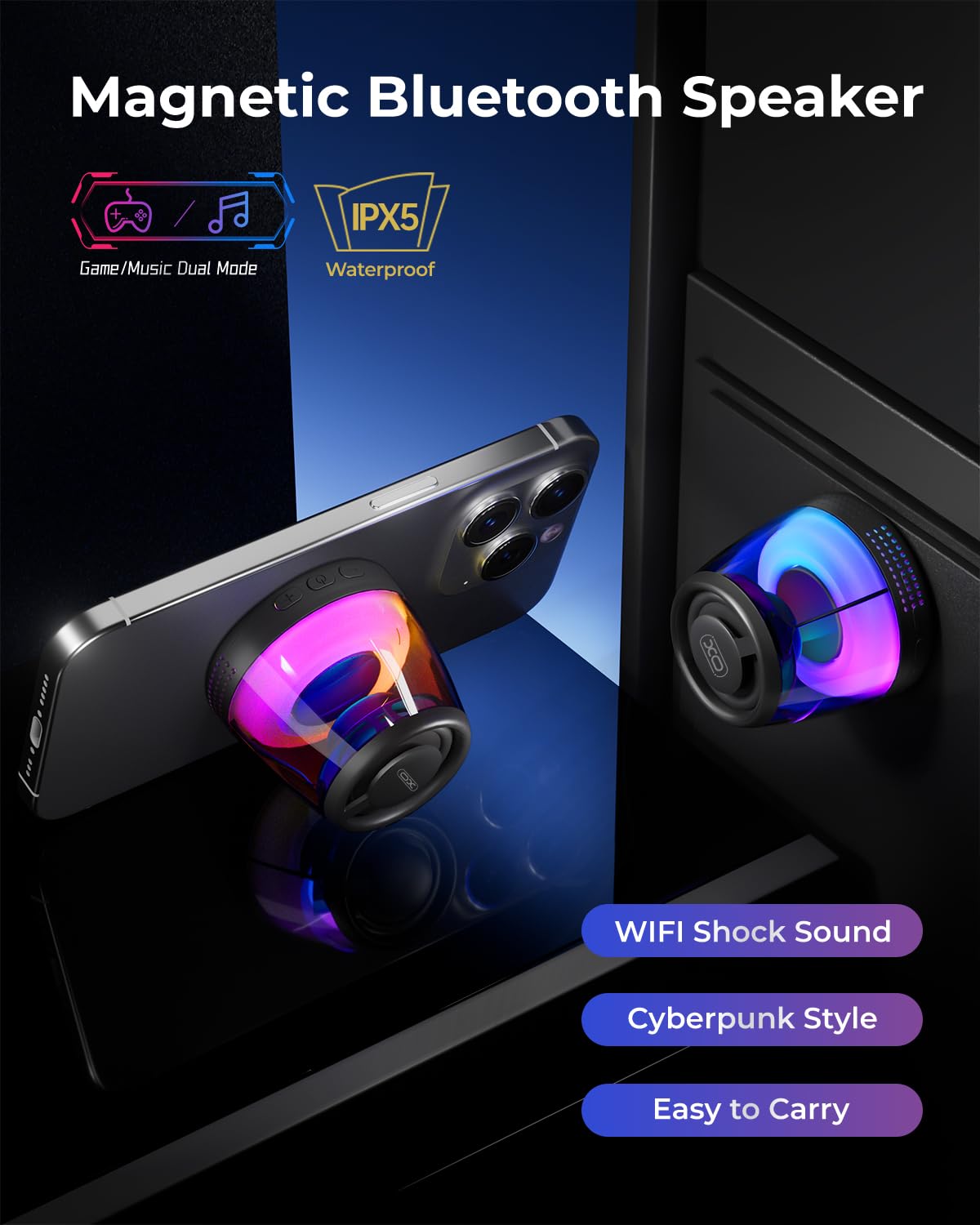 Magnetic Bluetooth Speaker, Portable Bluetooth Speaker with RGB light, Waterproof Wireless Speaker , Phone Stand for iPhone 16/15/14/13/12 Series, Small Speaker for Shower, Outdoor, Birthday Gift