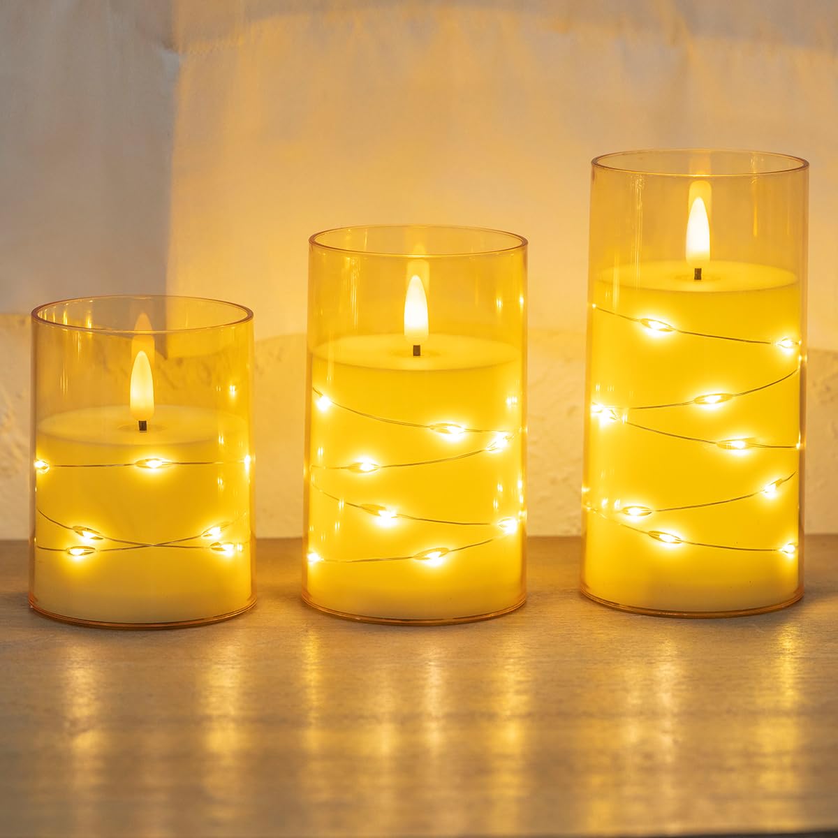 EVISINH Indoor Flameless Candles, Electric Candles，Battery Operated LED Flameless Candles with Remote Timer for Home/Dinner/Table Decor, Electric Candles Set of 3 (D 3" x H 4" 5" 6")