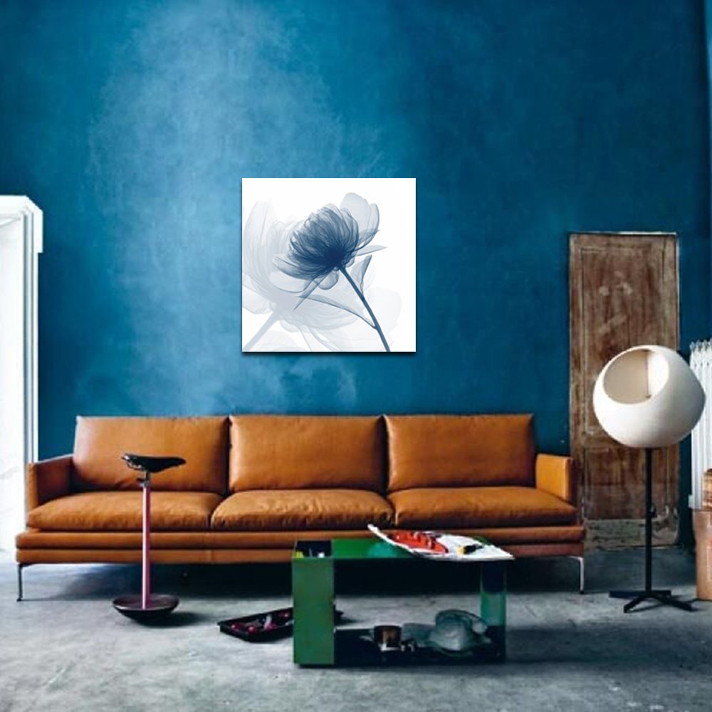 Wieco Art Blue Flickering Flower Modern Abstract Canvas Wall Art Gallery Large Wrapped Perfect Floral Pictures Paintings on Canvas Print Artwork Ready to Hang for Living Room Bedroom Home Decor L