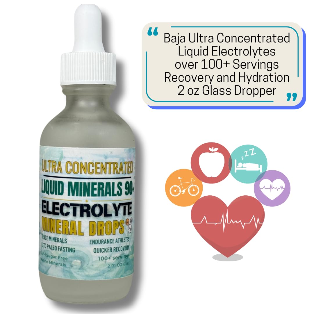 Baja Liquid Electrolytes | Ultra-Concentrated Drops (2 oz) -Natural Organic Non GMO | 100 Servings- Keto Vegan Paleo GLP 1- BAHA Minerals w- Magnesium Potassium (2oz Glass Dropper)