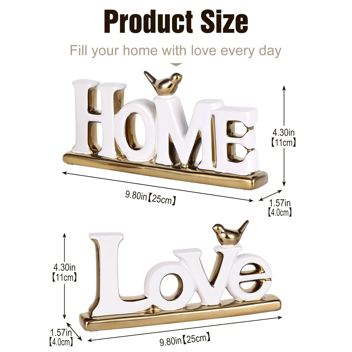 Love Sign Decor,White and Gold Room Decor Aesthetic, Knick Knack Shelf,Gold Bird Decor, Boho Bookshelf ,Abstract Gold Statue ,For Living Room,Bedroom, Contemporary Tv Stand Decor set of 2 (2, White)