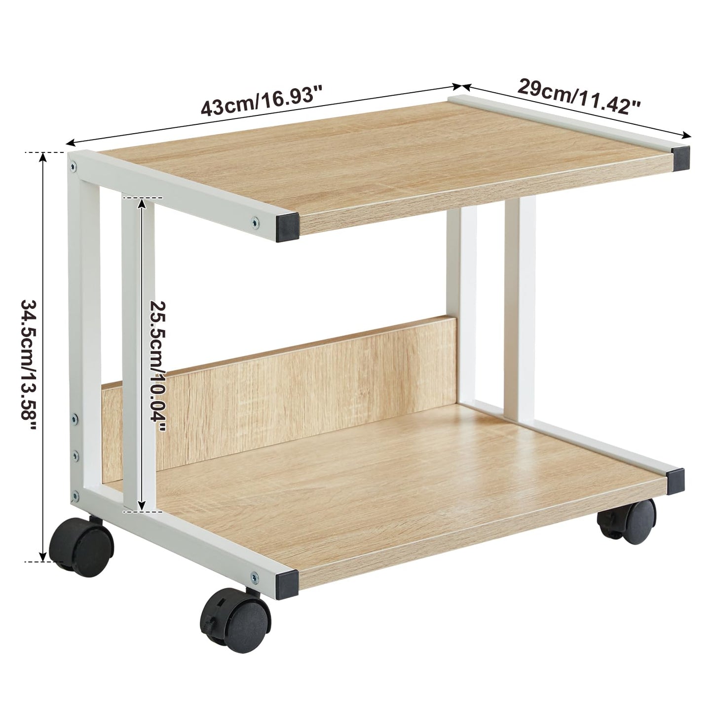 IBUYKE Under Desk Printer Stand,2 Tier Printer Cart for Printer,Mobile Home Desktop Organizer Shelf with 4 Wheels,for Printer, Fax, Home Office Use，Rustic Brown UTLJ007R