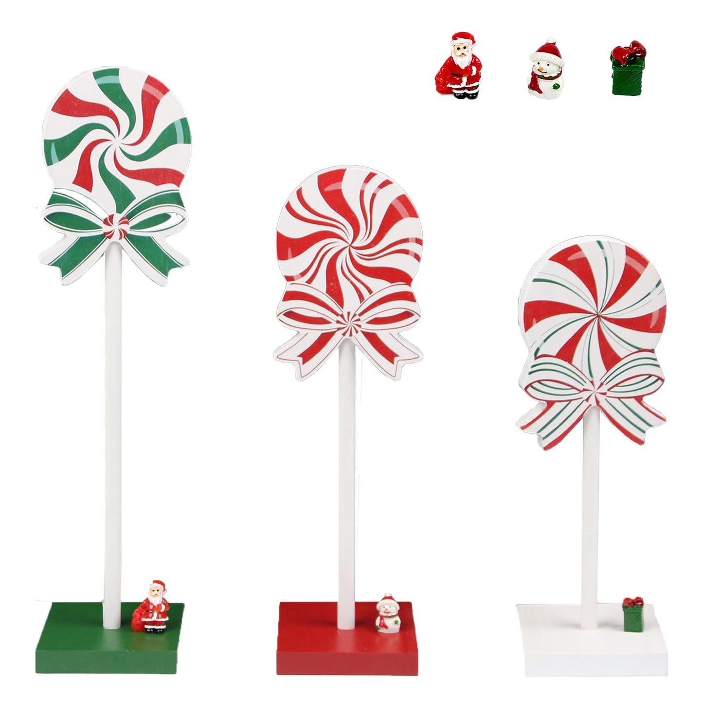 EOMEXAL 3 Pieces Christmas Table Decorations Wooden Christmas Tiered Tray Decor Xmas Tabletop Décor Candy Cane Décor for home(Classic)