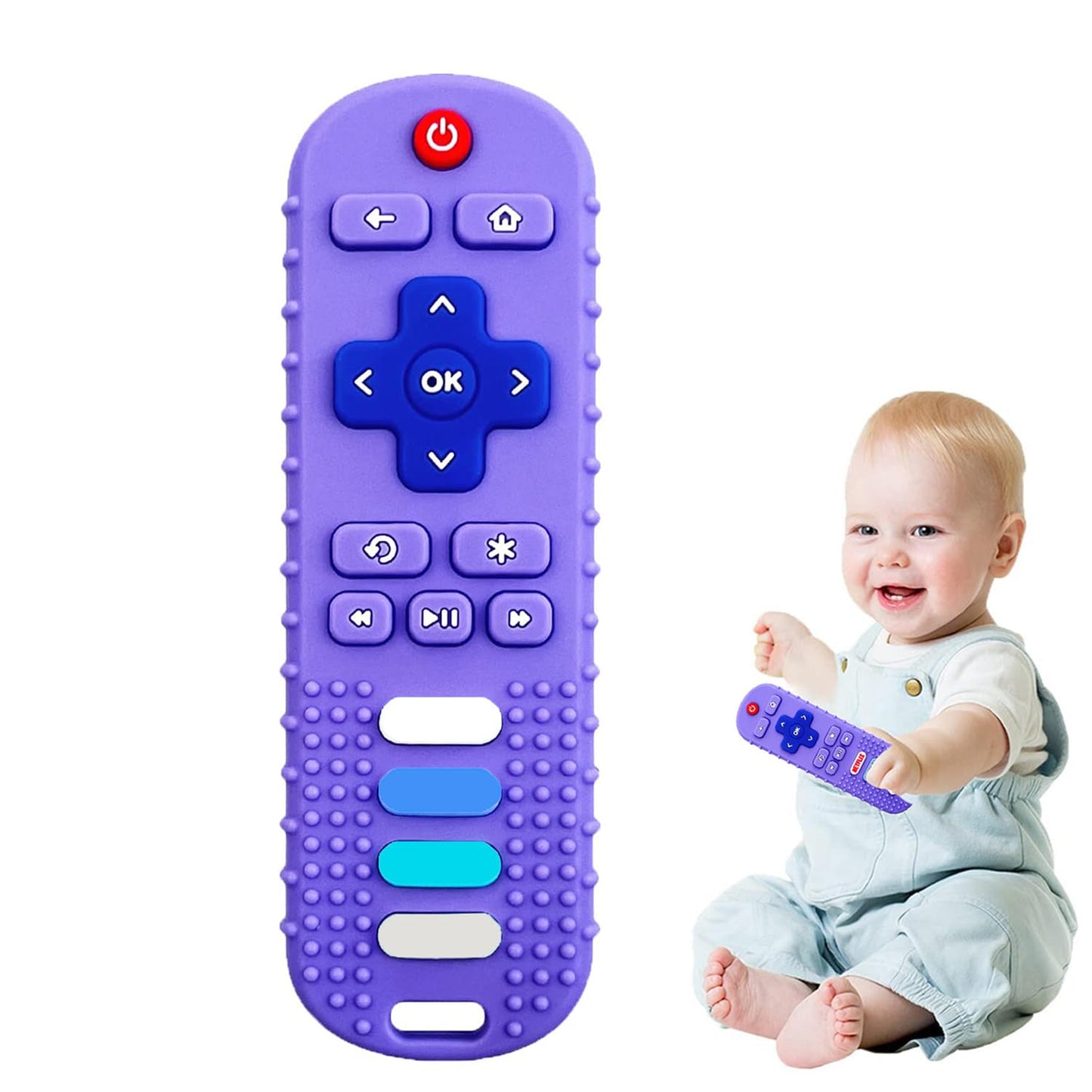 Silicone Baby Teething Toys, Teething Toys for Babies 3 6 18 24 Months, Baby Silicone Chew Toys,Remote Control Shape Teething Toys,BPA Free (Purple)
