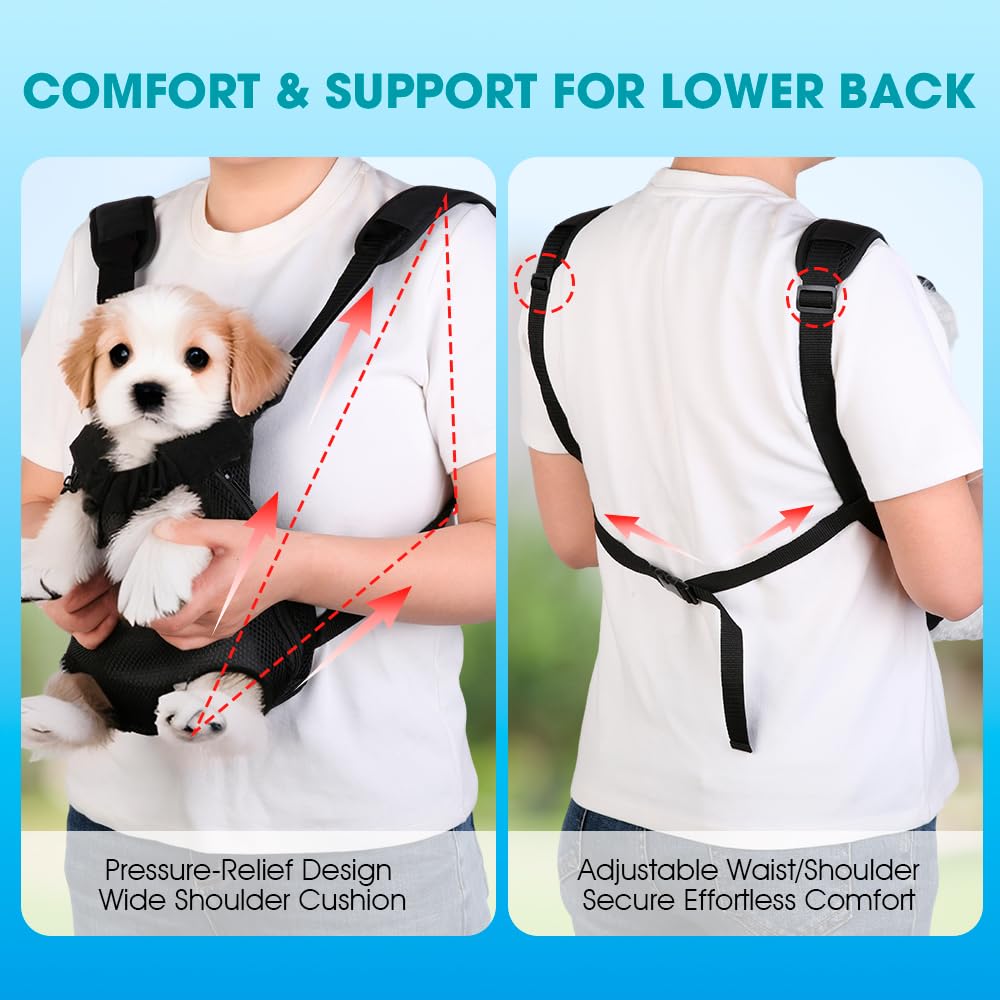 Dog Backpack Carrier, Adjustable Pet Front Carriers, Legs Out Carrying Sling Travel Bag for Small Medium Dogs 8-12 Lbs, Soft Wearable Puppy Chest Carry Backpacks for Walking/Hiking/Camping/Traveling