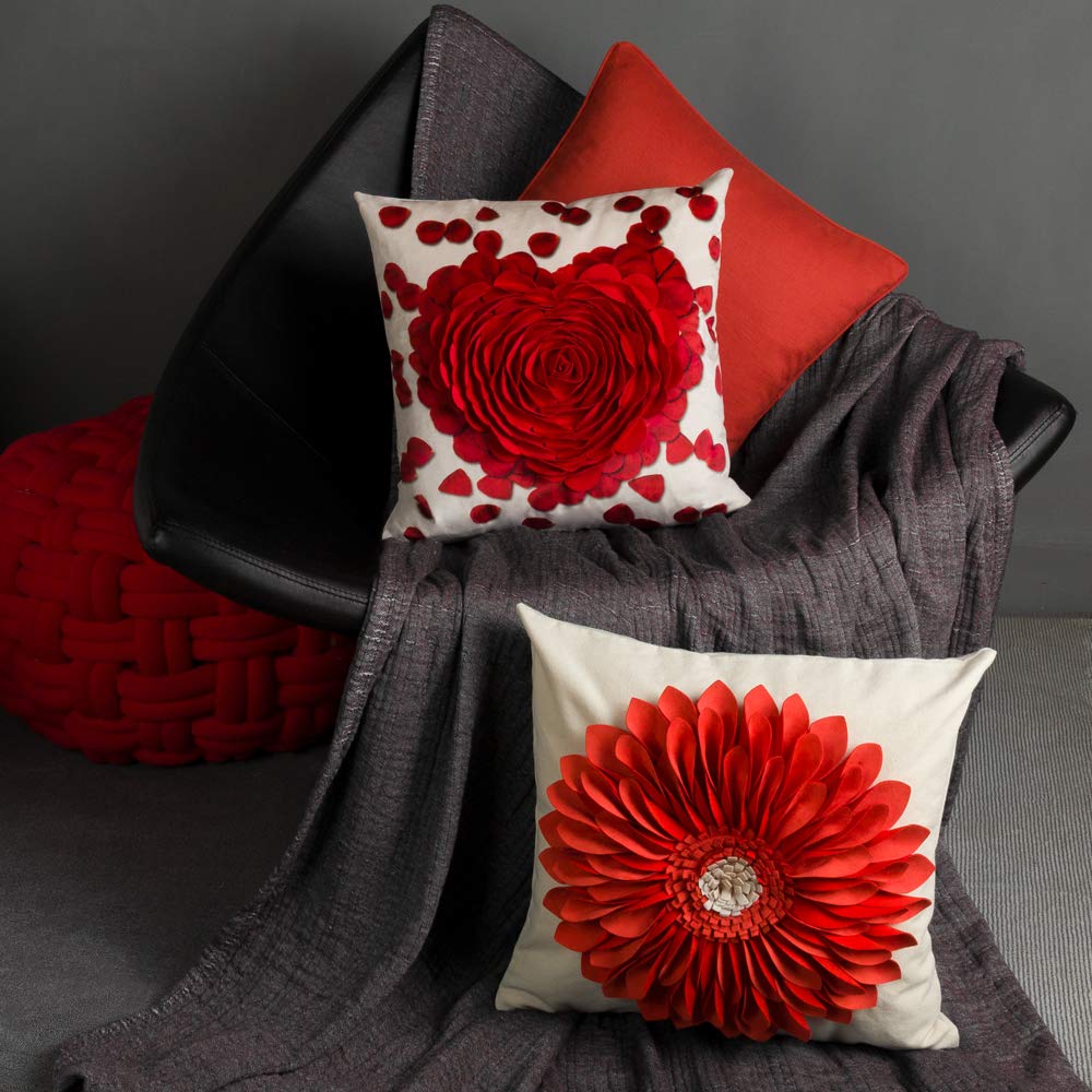 OiseauVoler Decorative 3D Sunflower Throw Pillow Covers Handmade Accent Pillowcases Cushion Covers for Home Sofa Car Bed Room Decor 18 x 18 Inch Reddish Orange