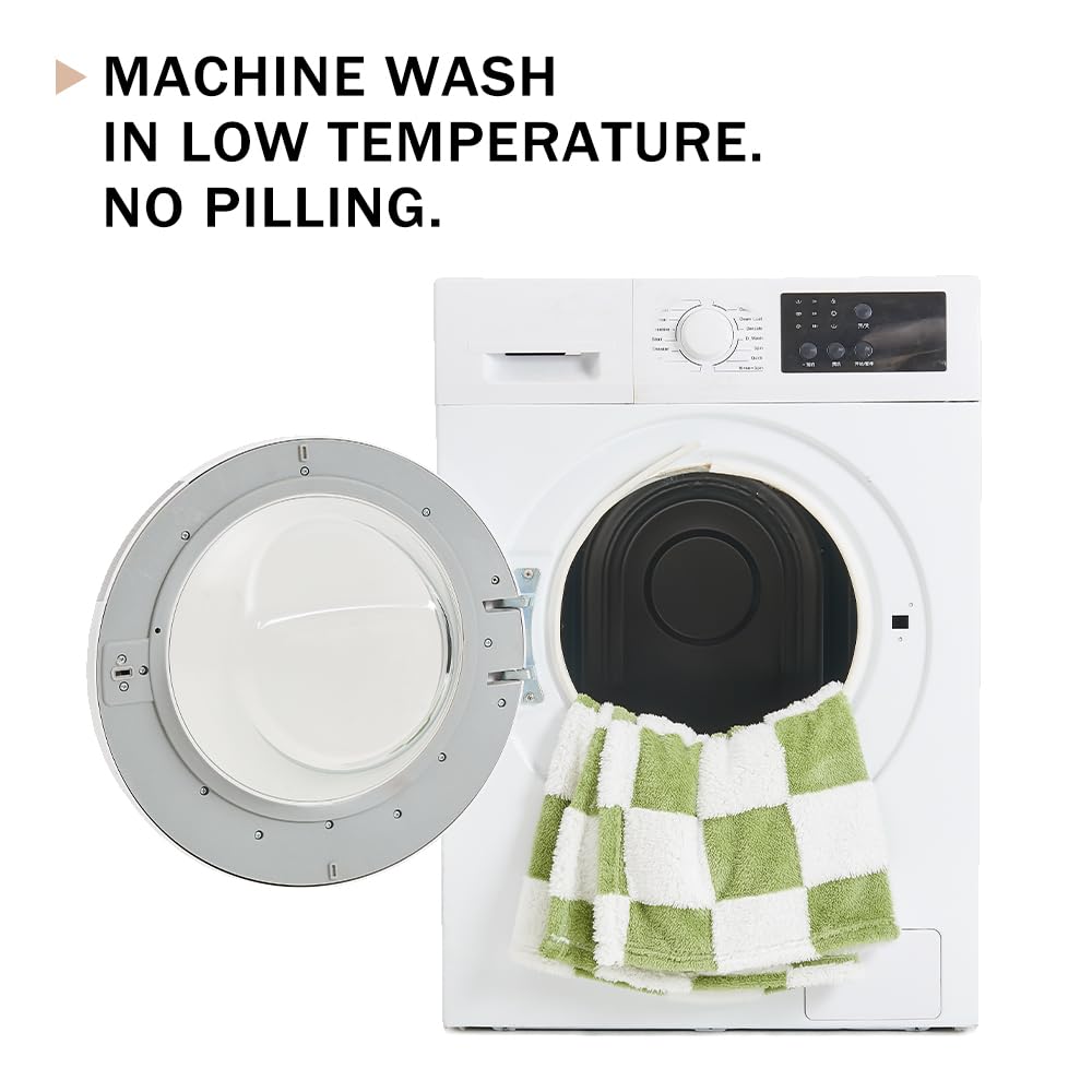 Qeils Jacquard Dog Blankets for Large Dogs, Cozy Calming Cat Blankets Washable, 280GSM Coral Fleece Plush Fluffy Throw Blanket, Sage Green Checkered, 30x40IN