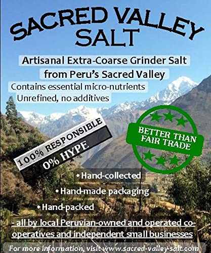 SACRED VALLEY SALT from Maras, Peru - Extra Coarse Grinder Salt in Handmade Reusable Canvas Pouch