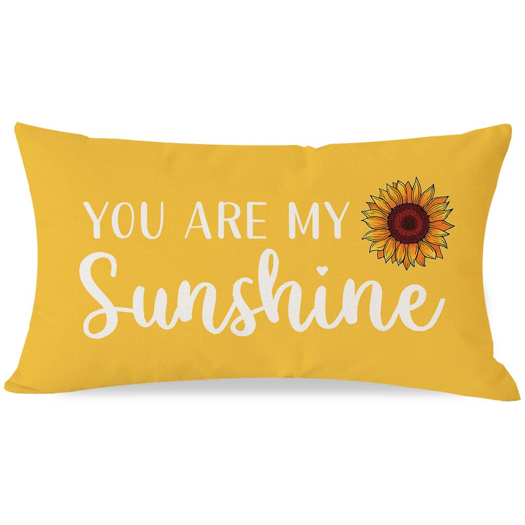 PANDICORN You are My Sunshine Throw Pillow Cover 12x20 Inch Sunflower Yellow Outdoor Spring Summer Farmhouse Decorations Lumbar Decorative Cushion Case for Home Living Room Bedroom Sofa Couch Decor