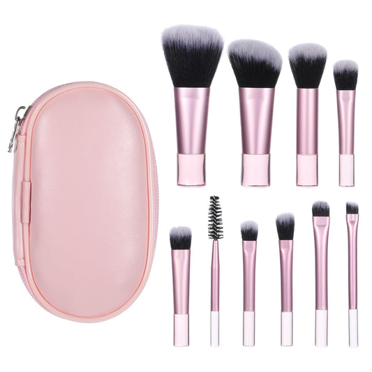 10 Pcs Mini Travel Makeup Brush Set With Pouch Pink Portable Travel Size Makeup Brushes Professional Cosmetic Brush Travel Essentials kits for Women Girls Brush Blush Powder Eye Shadow