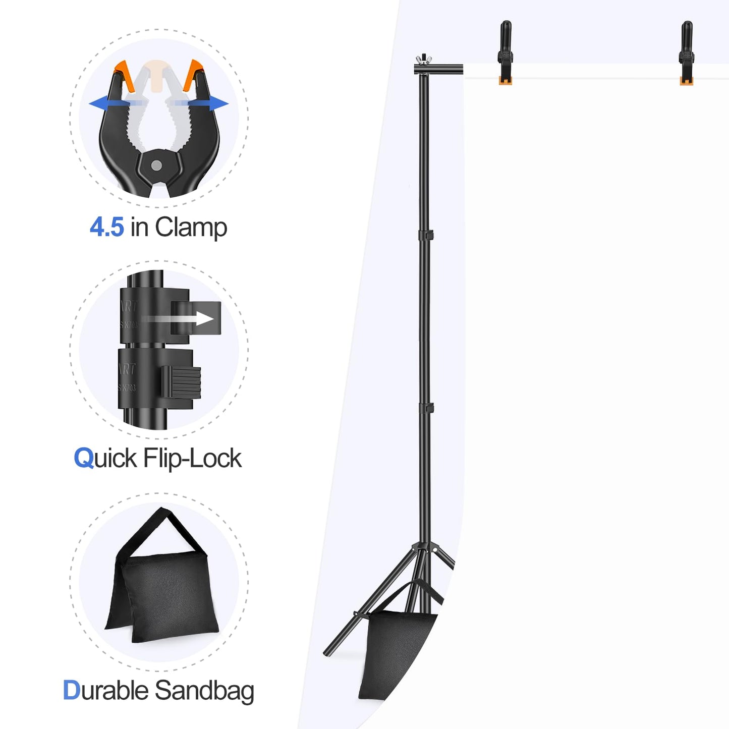 EMART Backdrop Stand 10x7ft(WxH) Photo Studio Adjustable Background Stand Support kit with 2 Crossbars, 8 Clamps, 2 Sandbags and Carry Bag for Parties, Events Decoration, Wedding, Photography