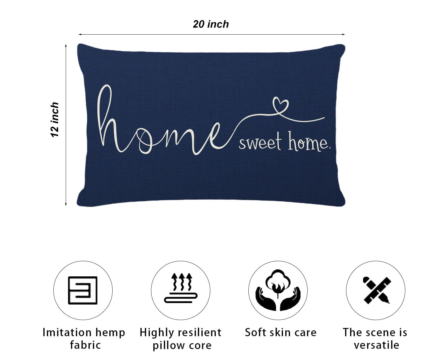 MFGNEH Home Sweet Home Quotes Farmhouse Pillow Covers 12x20 Inch,Farmhouse Decorative Lumbar Throw Pillow Case Cushion Cover,Housewarming Gift,Blue