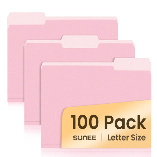 SUNEE File Folders Letter Size Pastel Colors, 100 Pack Manilla Folders 8.5 x 11 1/3-Cut Tabs, Colored File Folders Office Home School for Documents Files Paper