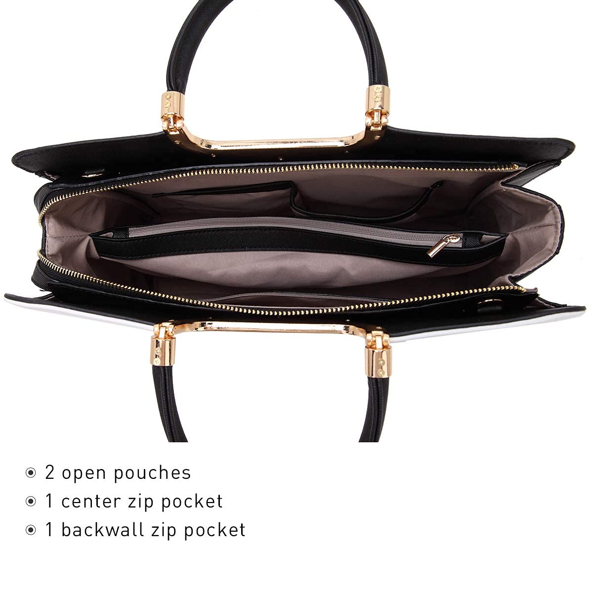 Womens Handbag Top Handle Shoulder Bag Tote Satchel Purse Work Bag with Matching Wallet (4-Black/White) Large