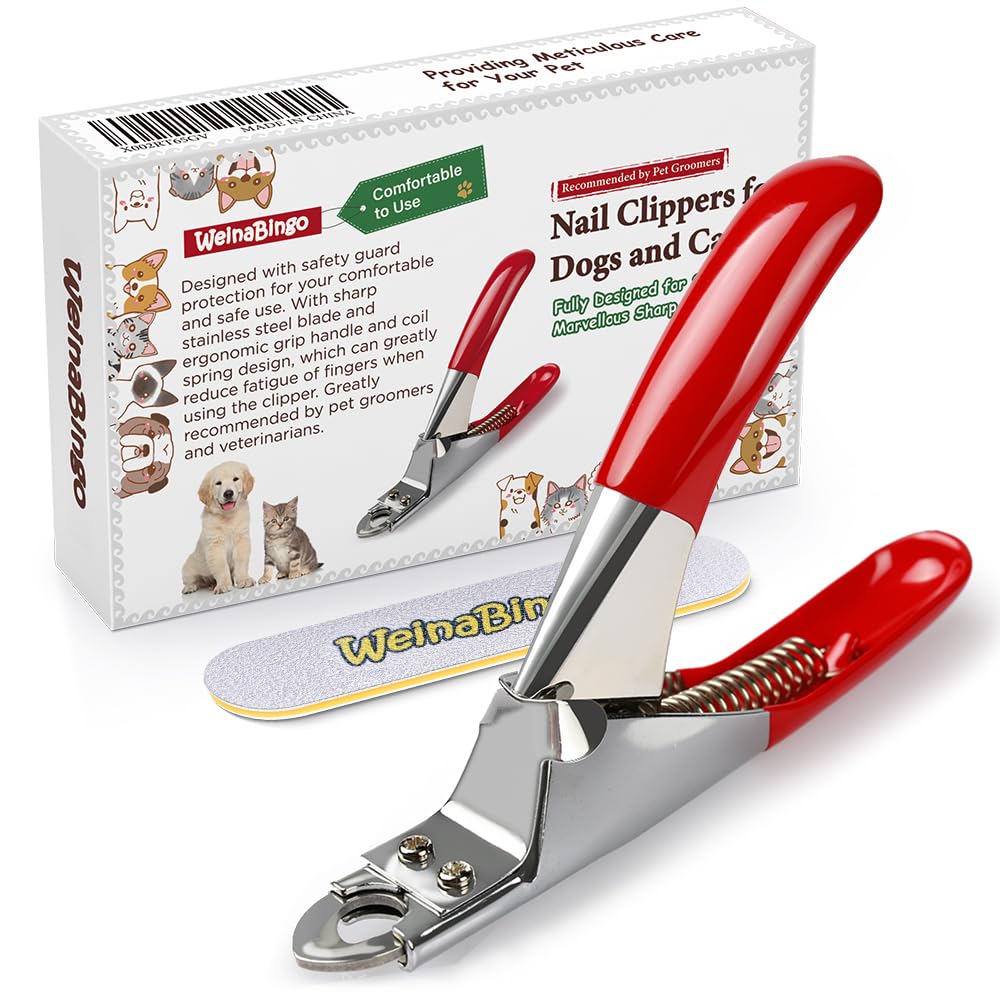 WeinaBingo Dog Cat Pets Nail Clippers, Professional Pets Claw Trimmer with Free Nail File, Sharp Stainless Steel Blade, Sturdy Non Slip Handles - for Safe, Professional at Home Grooming
