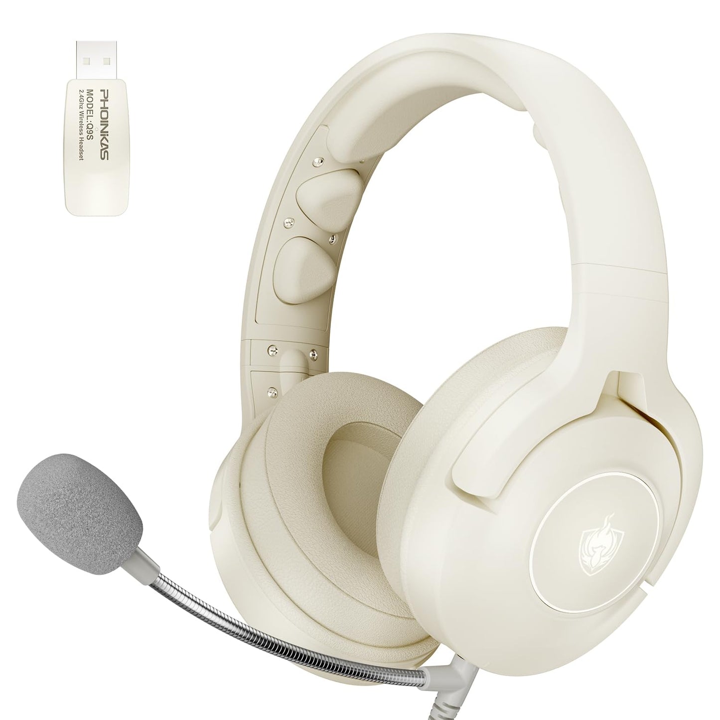 YOTMS Wireless PS5 Gaming Headset for PS4, PC, Switch, 2.4Ghz Wireless Gaming Over Ear Headphones with Mic, Bluetooth 5.3 Headphones with Stereo Sound, 40h Battery, for Laptop, Mac, Phone (White)