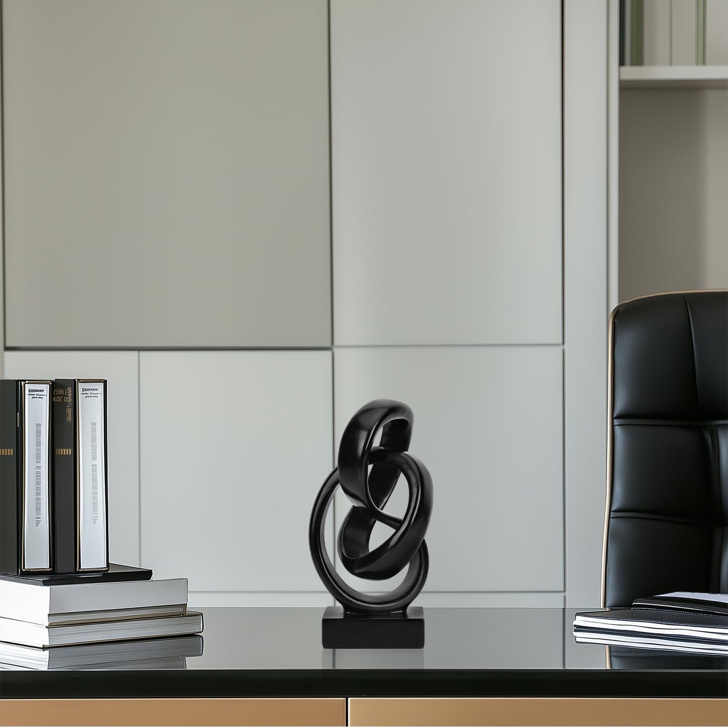 DOVDOV Abstract Black Knot Statue, Geometric Decor, Living Room Coffee Table Bookshelf countertop Black Decor, Office Coffee Table entryway Desktop Decor.