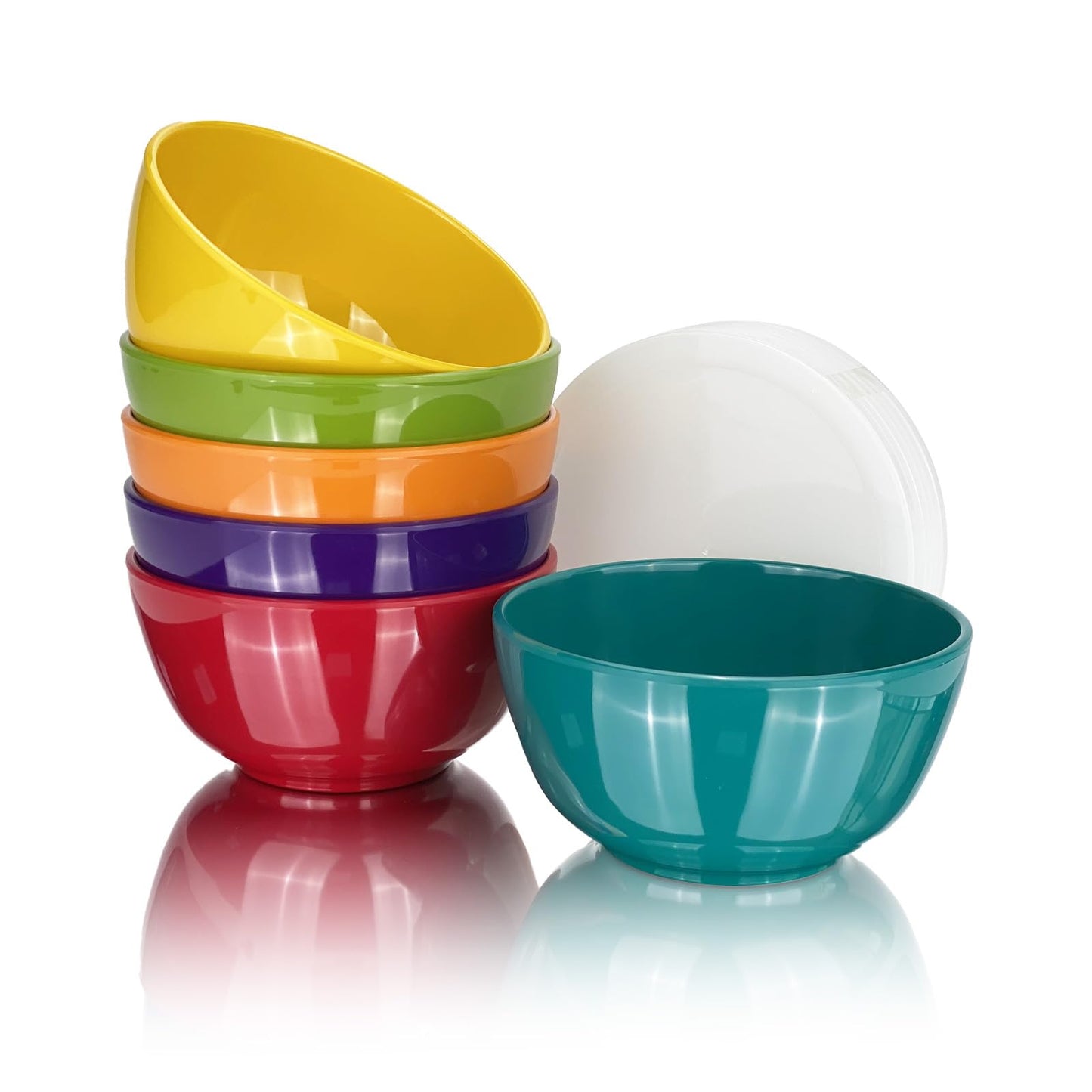 yongzhenlite Set of 6 Melamine 28oz Salad Bowl Set,6 inch Round Soup Bowl,100% Melamine Dinnerware set for Dinner or Picnic Party,Break-resistant and BPA Free,Multicolor (with Lid)