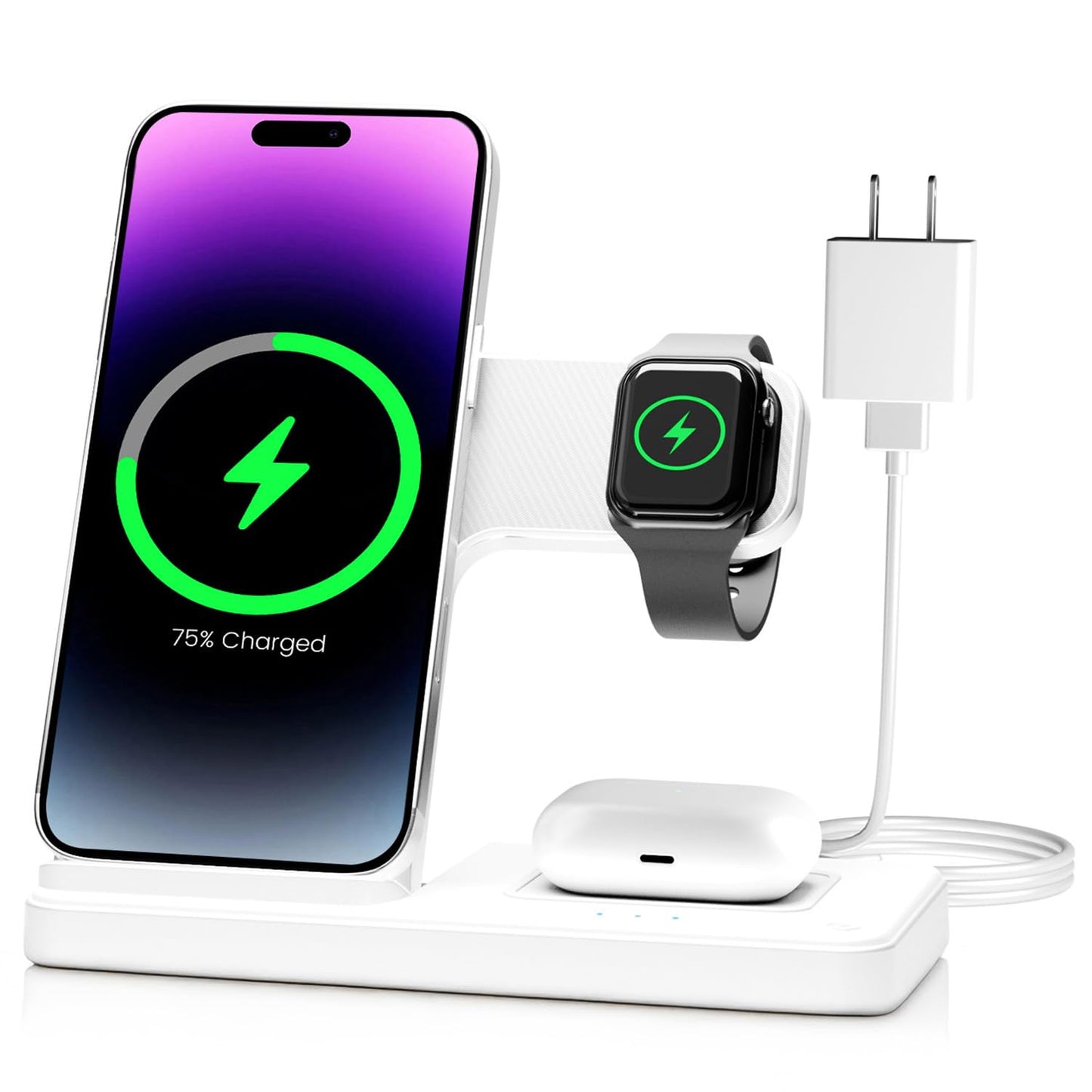 Wireless Charger iPhone Charging Station: 3 in 1 Charger Stand Multiple Devices for Apple - iPhone 16e 16 15 14 Pro Max 13 12 11 - Watch 10 9 8 7 6 5 4 3 2 SE and Ultra Series - Airpods 4 3 2 Pro