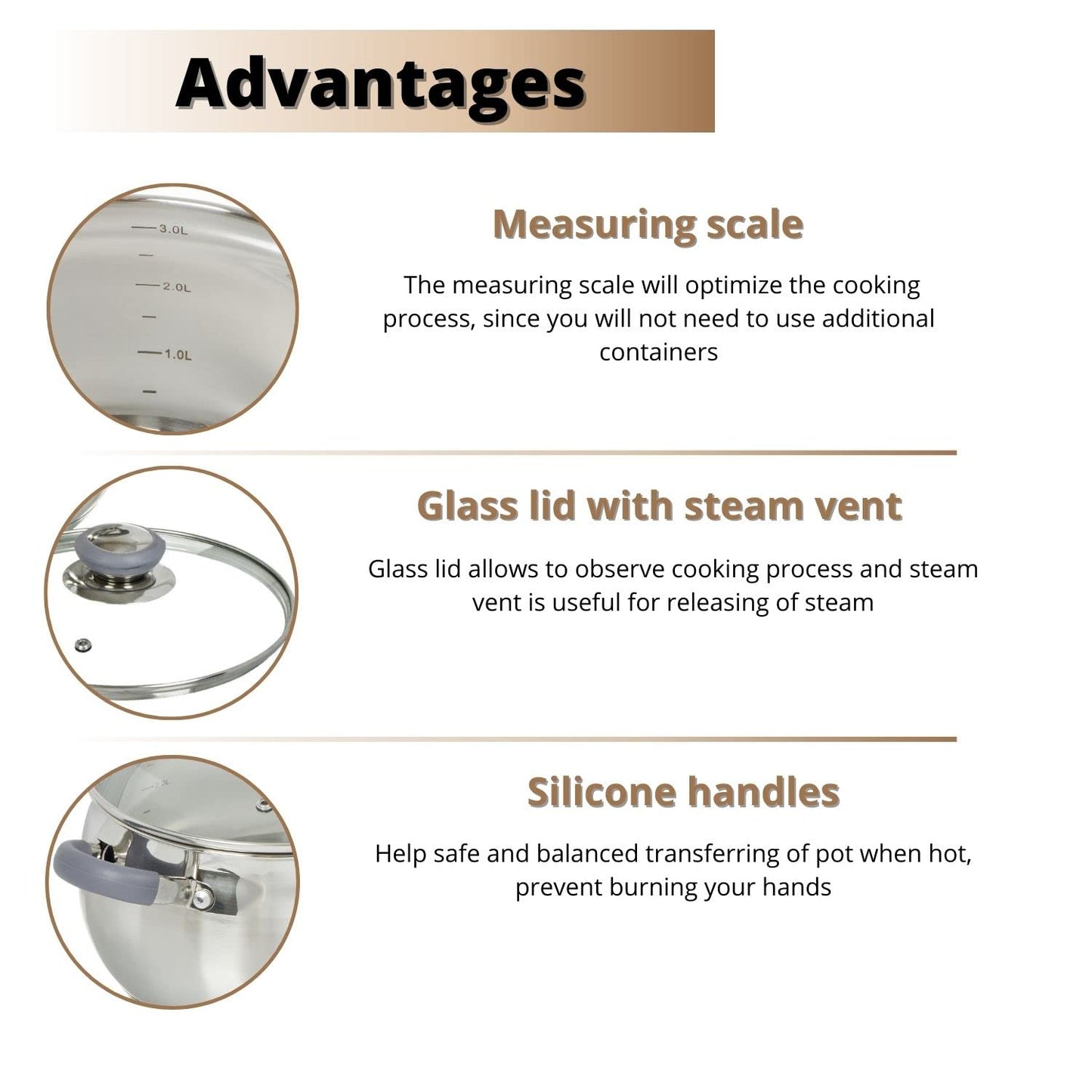 Daniks Modern 10-Piece Stainless Steel Induction Cookware Set – Dishwasher Safe Saucepan, Pots with Heatproof Handles, Glass Lids, Silver