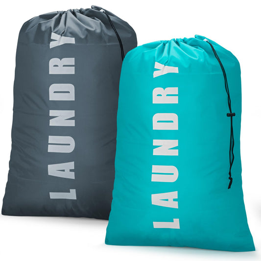 Laundry Bag,2 Pack Travel Laundry Bags for Dirty Clothes,Large Laundry Bags for Camping & Traveling,Dirty Clothes Travel Bag,24" x 36" (Cyan + Gray)