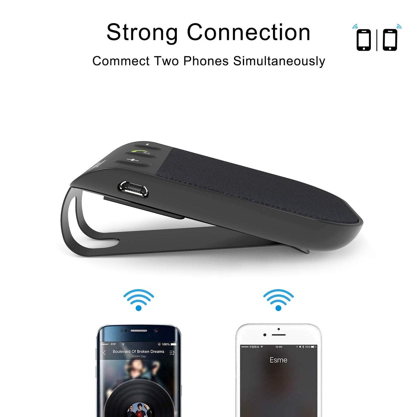 Bluetooth Speaker for Car, Handsfree Bluetooth Speaker Phone for Cell Phone Car Kit, AUTO Power ON Off Support Siri Voice Assistant, Wireless Kit with Visor Clip