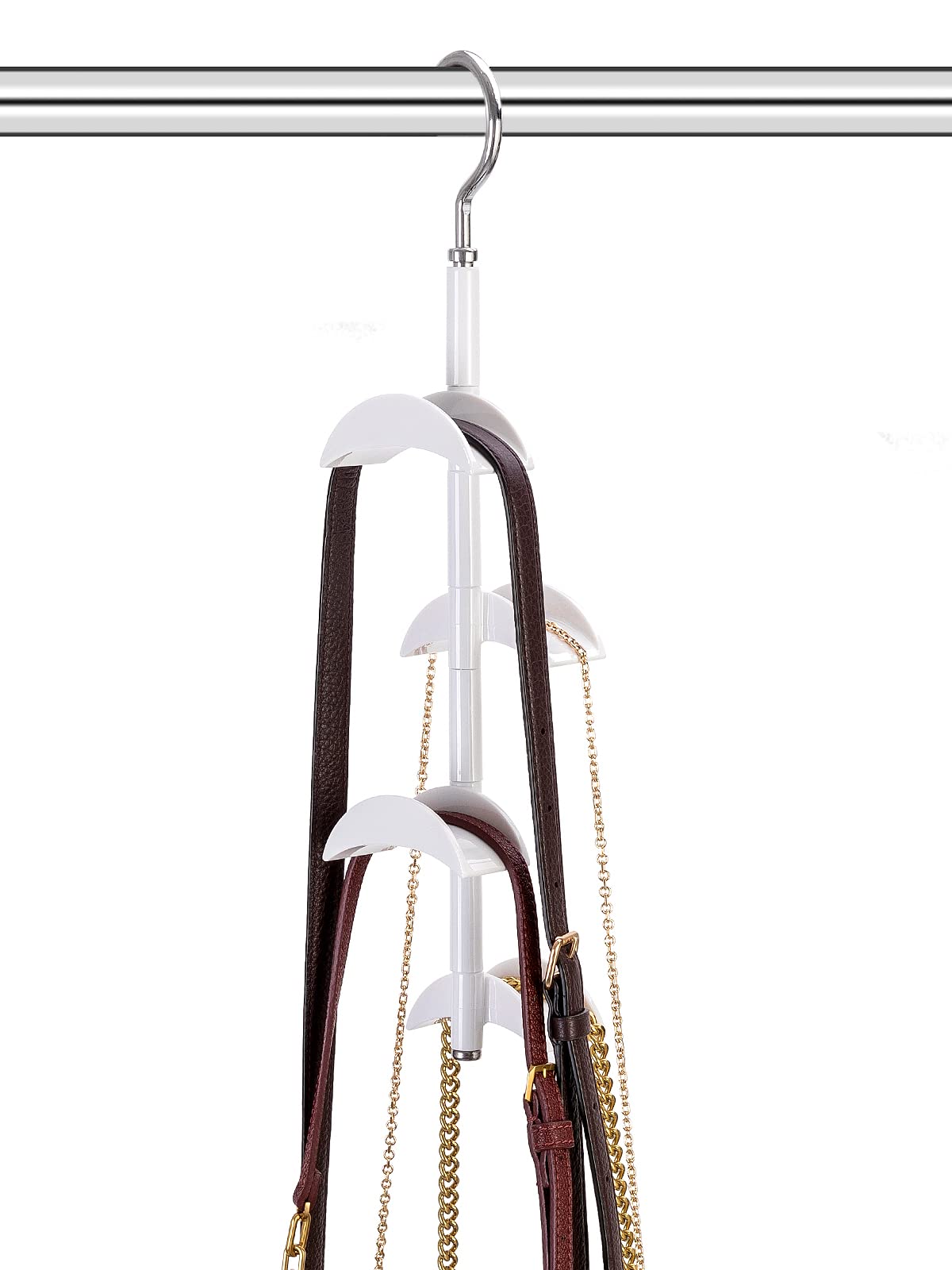 Purse Hanger for Closet - Rotating Handbag Hanging Hook Bag Storage Space Saver with 4 Hooks, Hanging Organizer for Scarf Handbag Belt