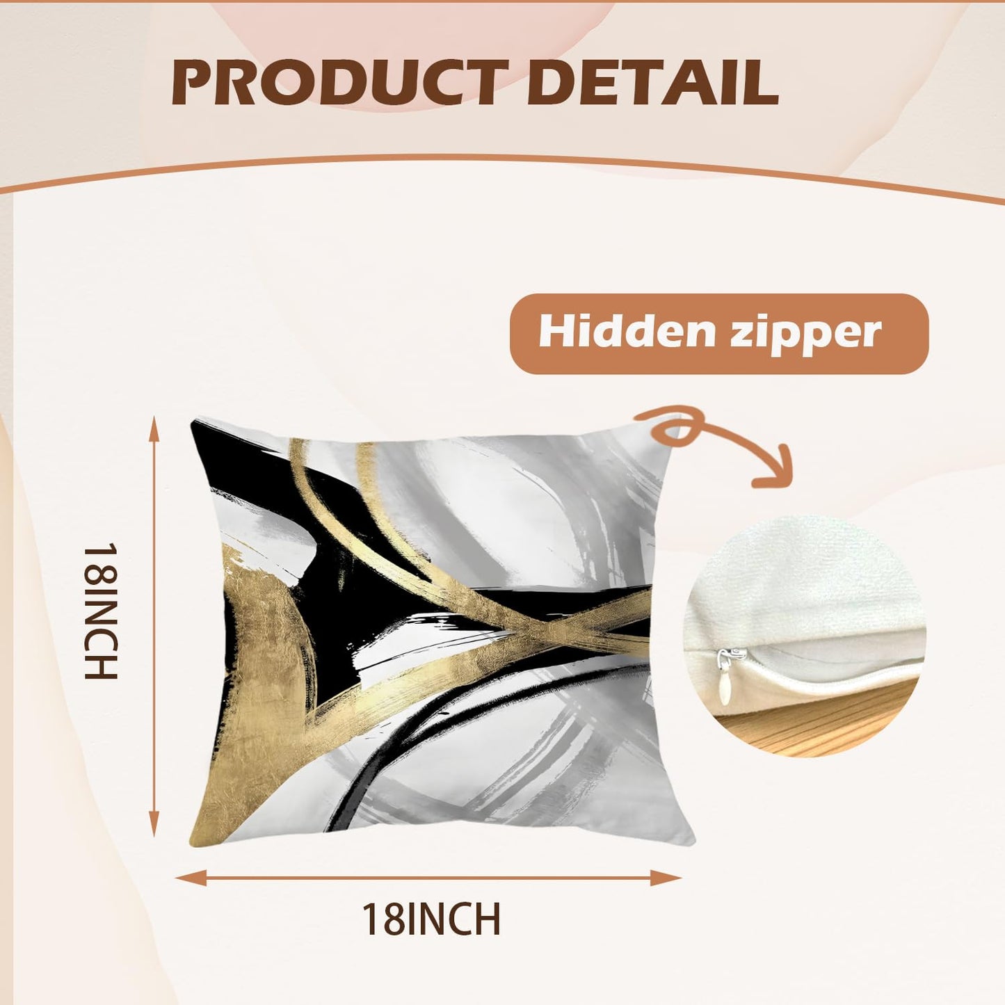 Supwhd Black White and Gold Pillow Covers, Abstract Black and Gold Pillow Covers 18x18 Set of 2, Modern Boho Home Decor, Black and Gold Decorative Throw Pillows Cover for Couch Living Room Bedroom