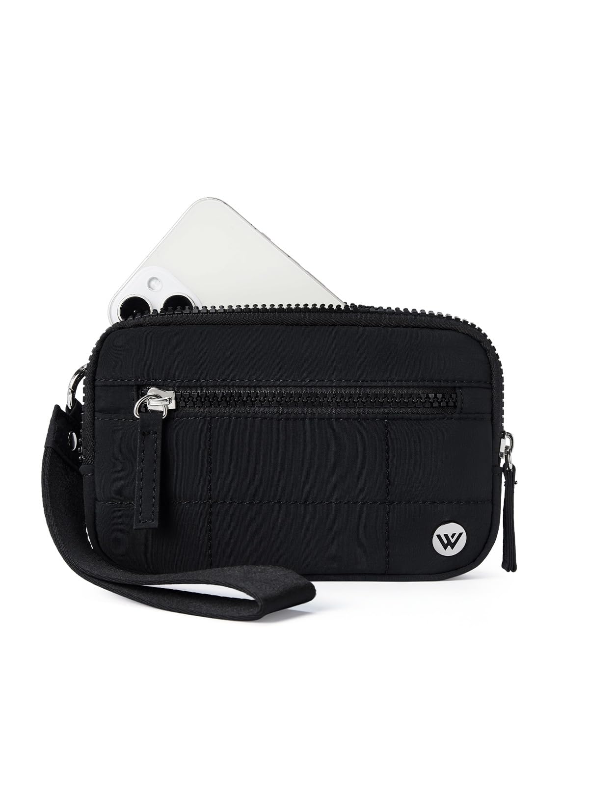 WESTBRONCO Wristlet Wallets for Women Nylon Quilted RFID Wallet with 3 Zipper Purse for Travel Credit Card Holder Phone Organizer(Black)