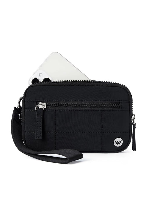 WESTBRONCO Wristlet Wallets for Women Nylon Quilted RFID Wallet with 3 Zipper Purse for Travel Credit Card Holder Phone Organizer(Black)